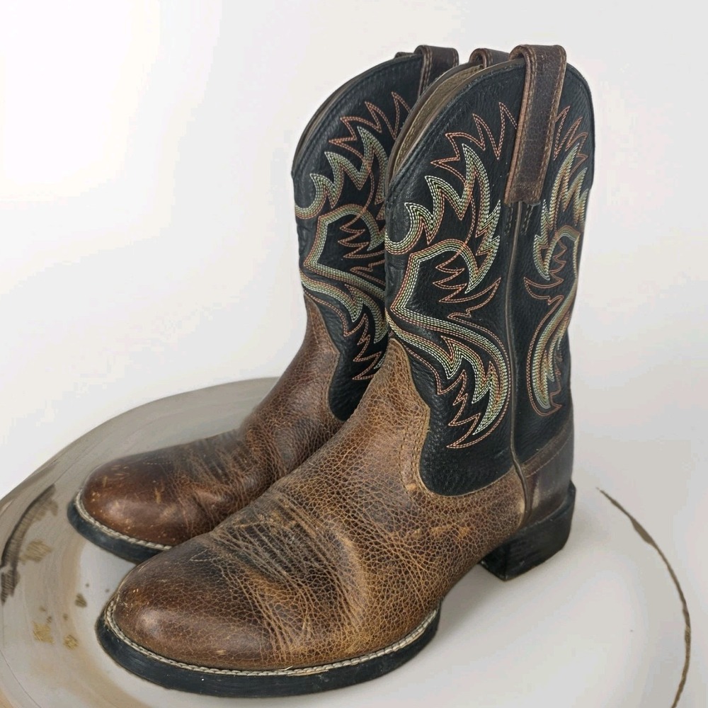 Ariat Men's Brush Creek Cowboy Boots Mesa Tan Thunder Brown Black Western 8.5D